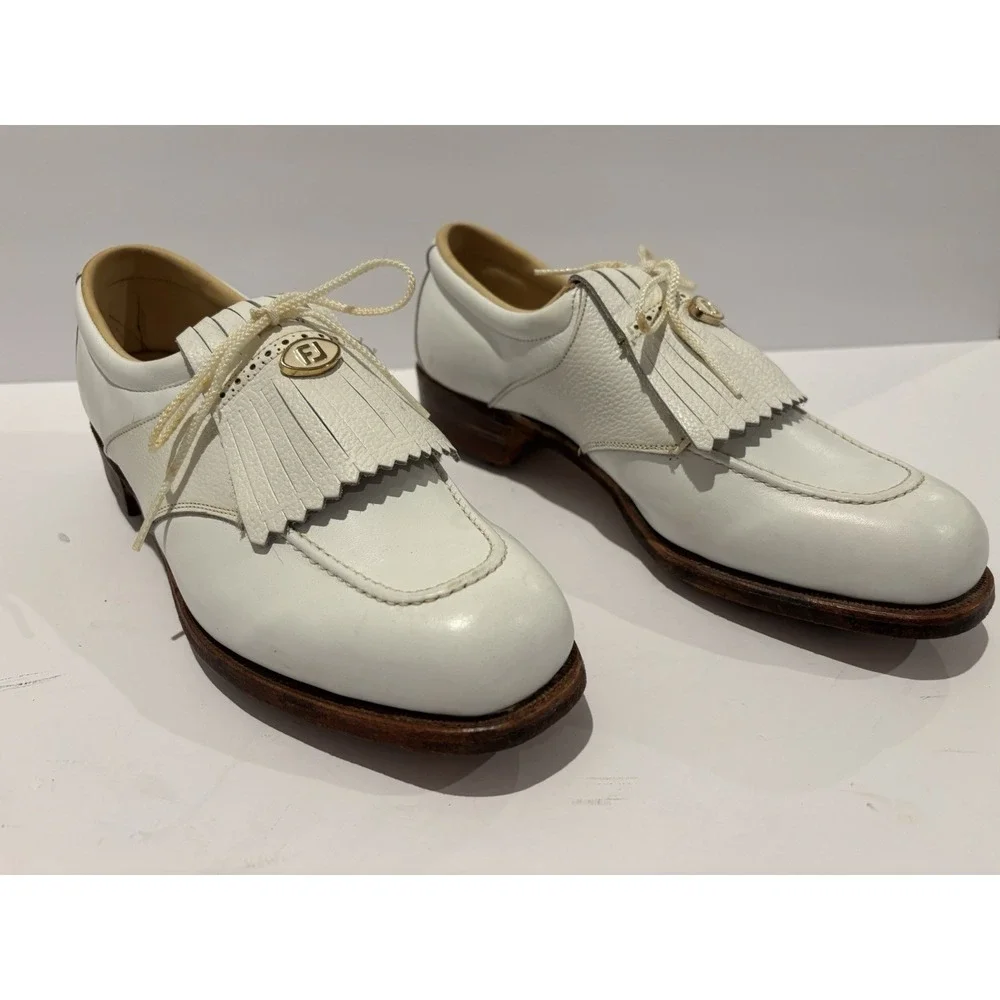 FootJoy Classics Kiltie Golf Shoes 8C Softspikes Vintage Gold FJ Medallion RARE